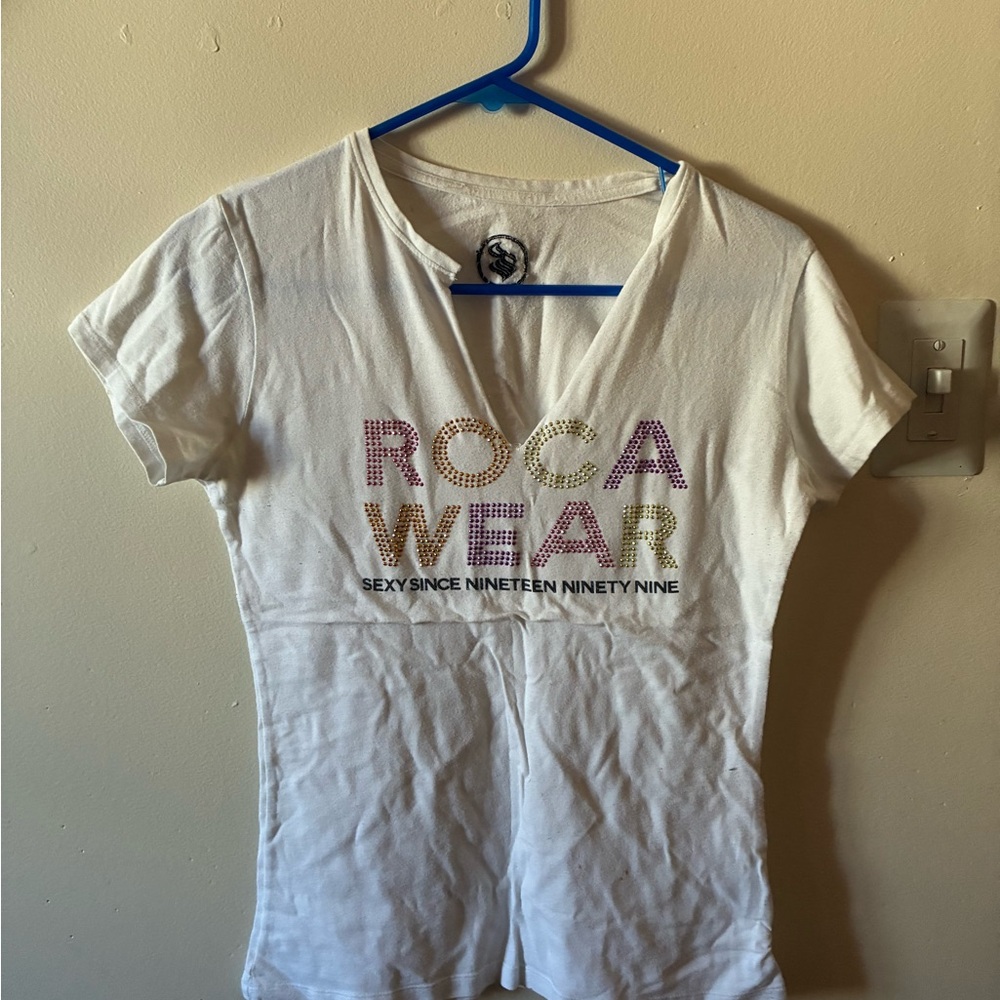 Rocawear Women's White Tee with Colorful Graphic